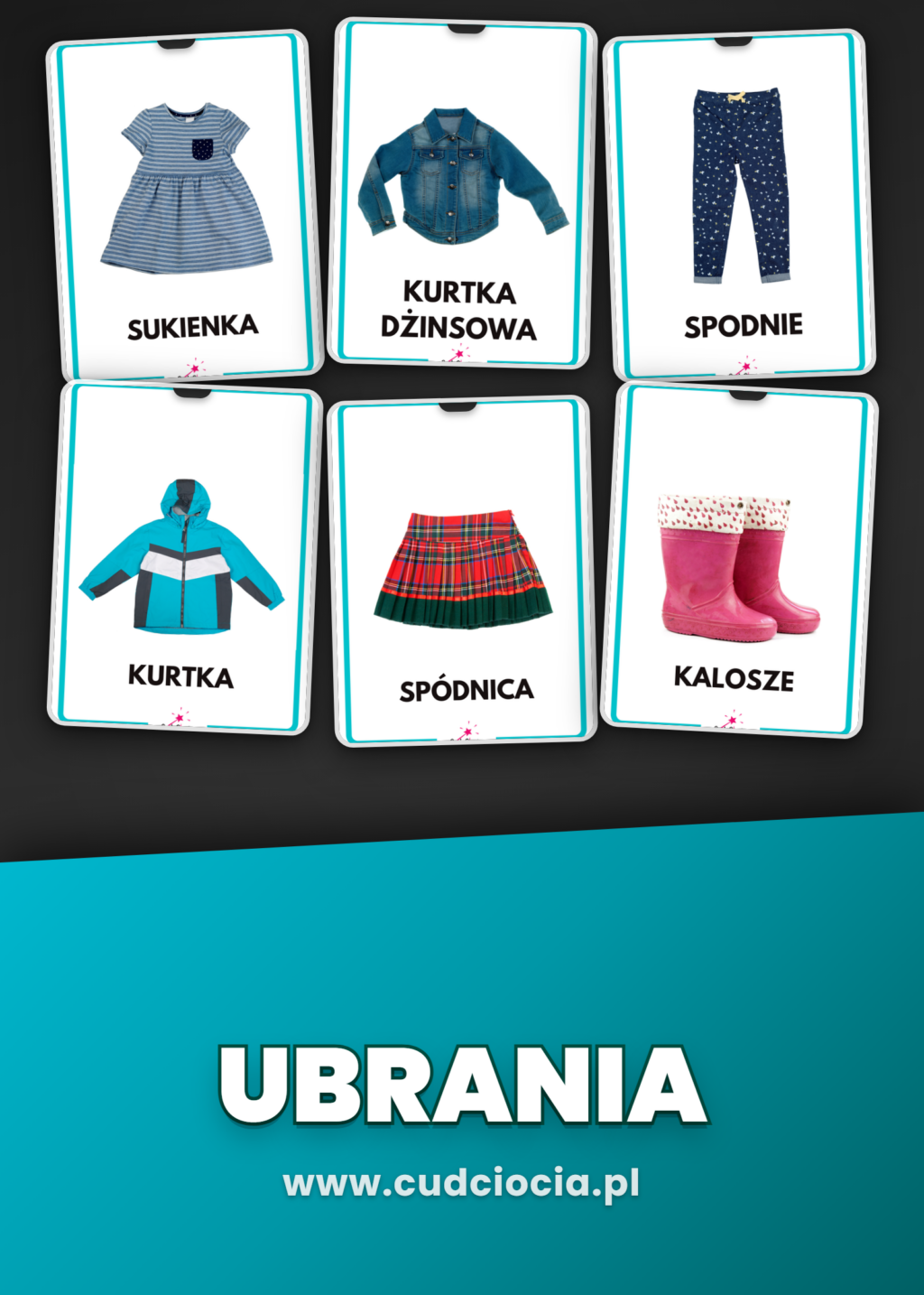 Ubrania — Karty Dydaktyczne (Język Polski, 48 Kart Fotograficznych, A5 PDF)