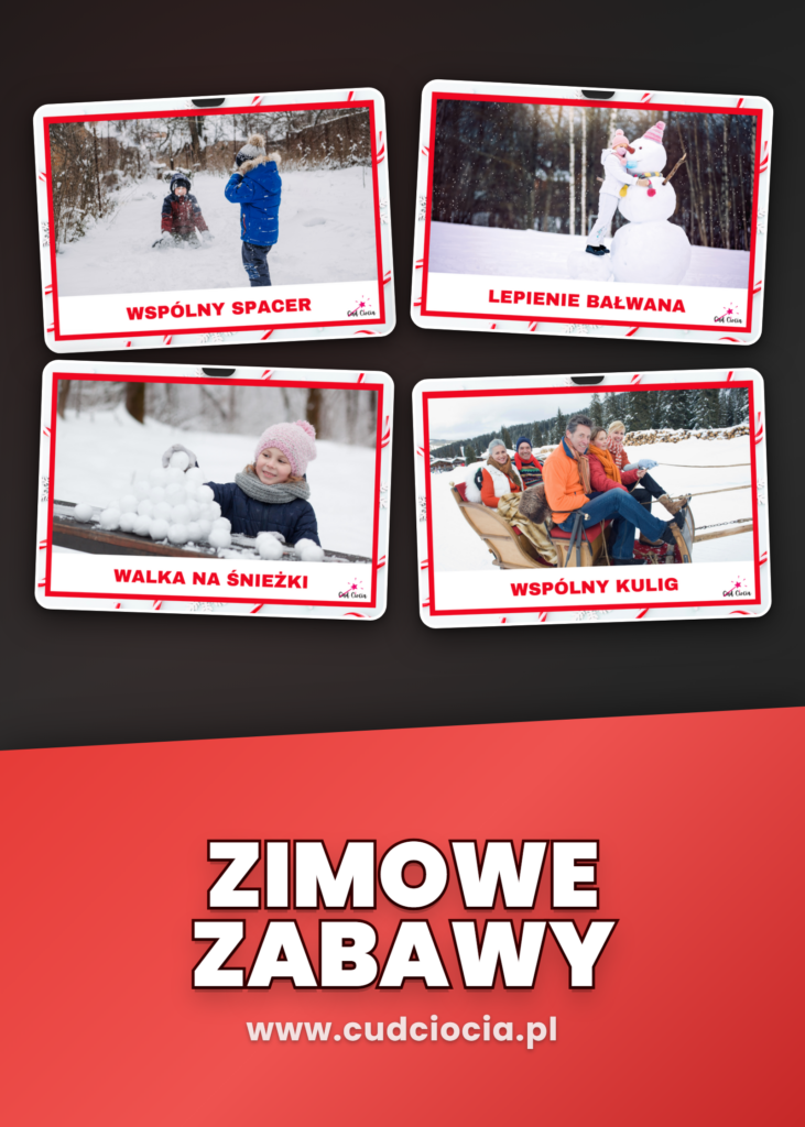 Zimowe Zabawy na Śniegu — 10 Kart Dydaktycznych z Fotografiami (PDF A4)