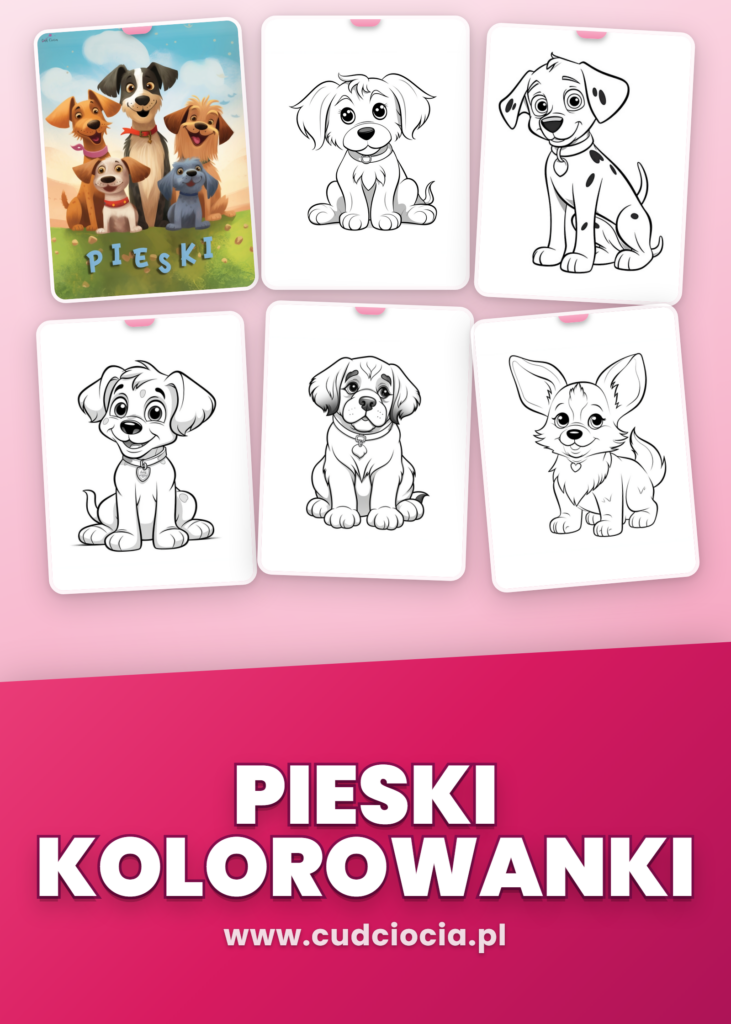 Pieski Kolorowanka — 36 Stron Line-Art ze Szczeniakami Różnych Ras (PDF do Druku A4)