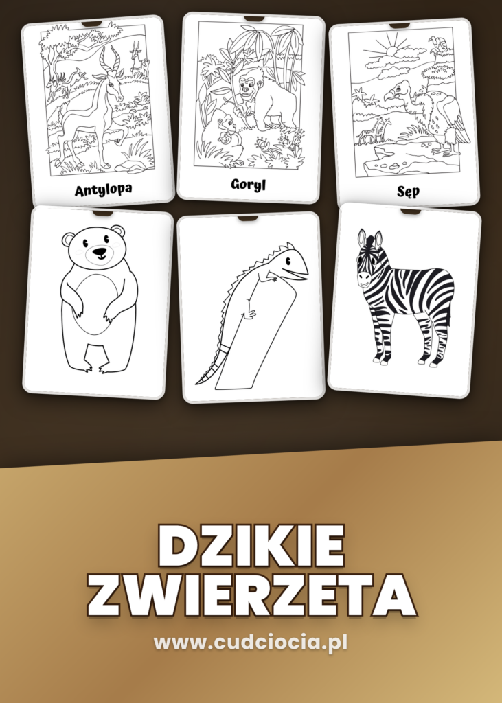 Dzikie Zwierzęta — Kolorowanka PL (42 Strony, 2 Poziomy)