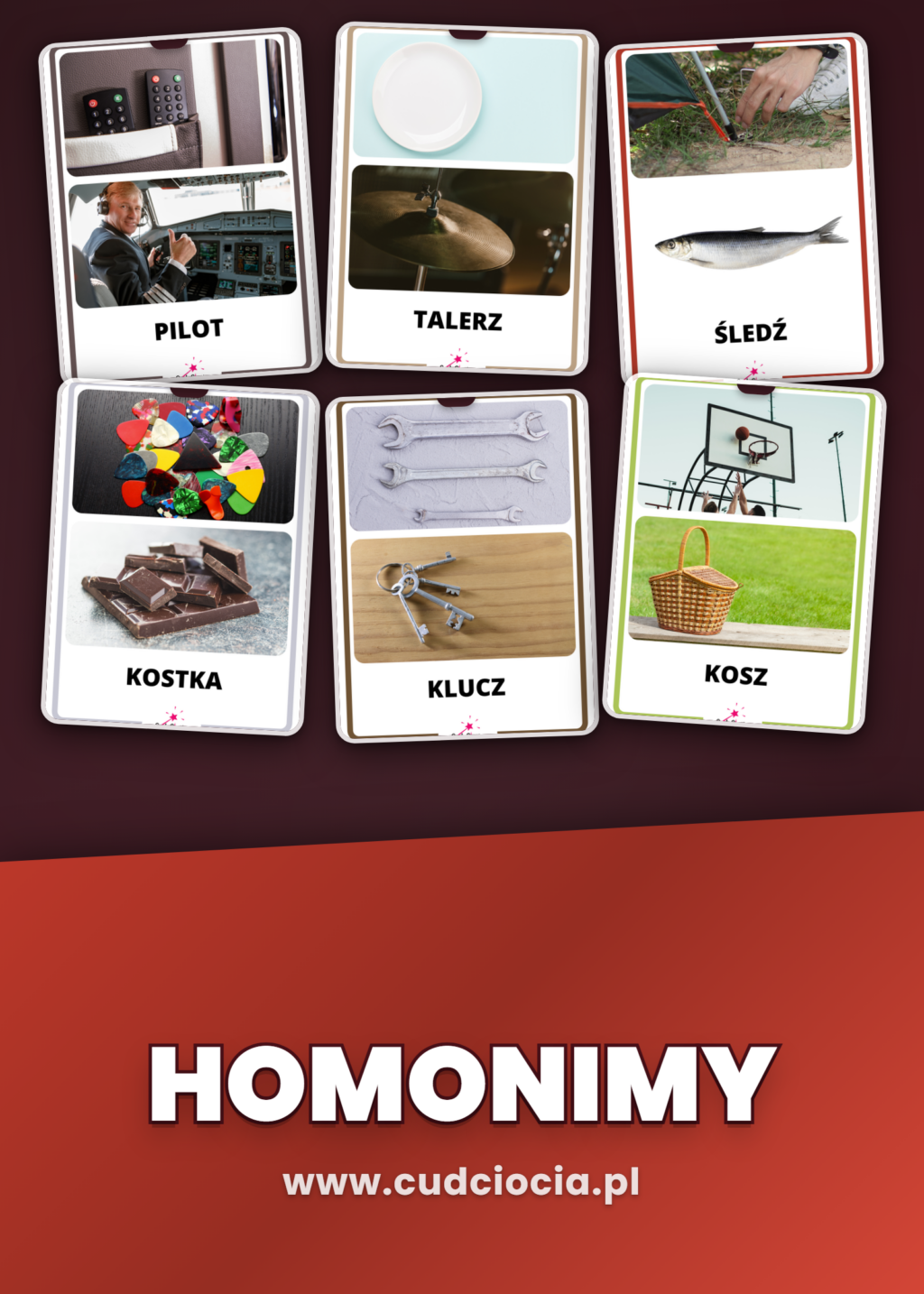 Homonimy — Karty Dydaktyczne z Podpisami (46 Wyrazów)