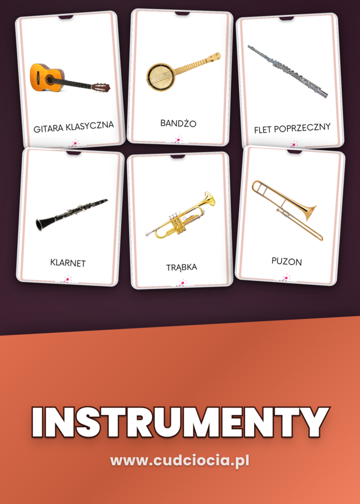 Instrumenty Muzyczne – Karty Dydaktyczne PL (22 Strony, 21 Instrumentów)