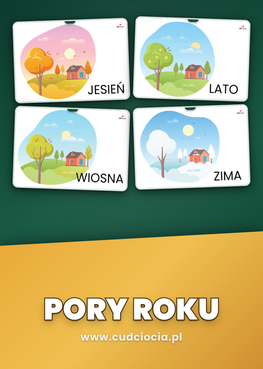 Karty Dydaktyczne Pory Roku PL — 3 Rodzaje (Ilustracje + Fotografie, 12 Kart)
