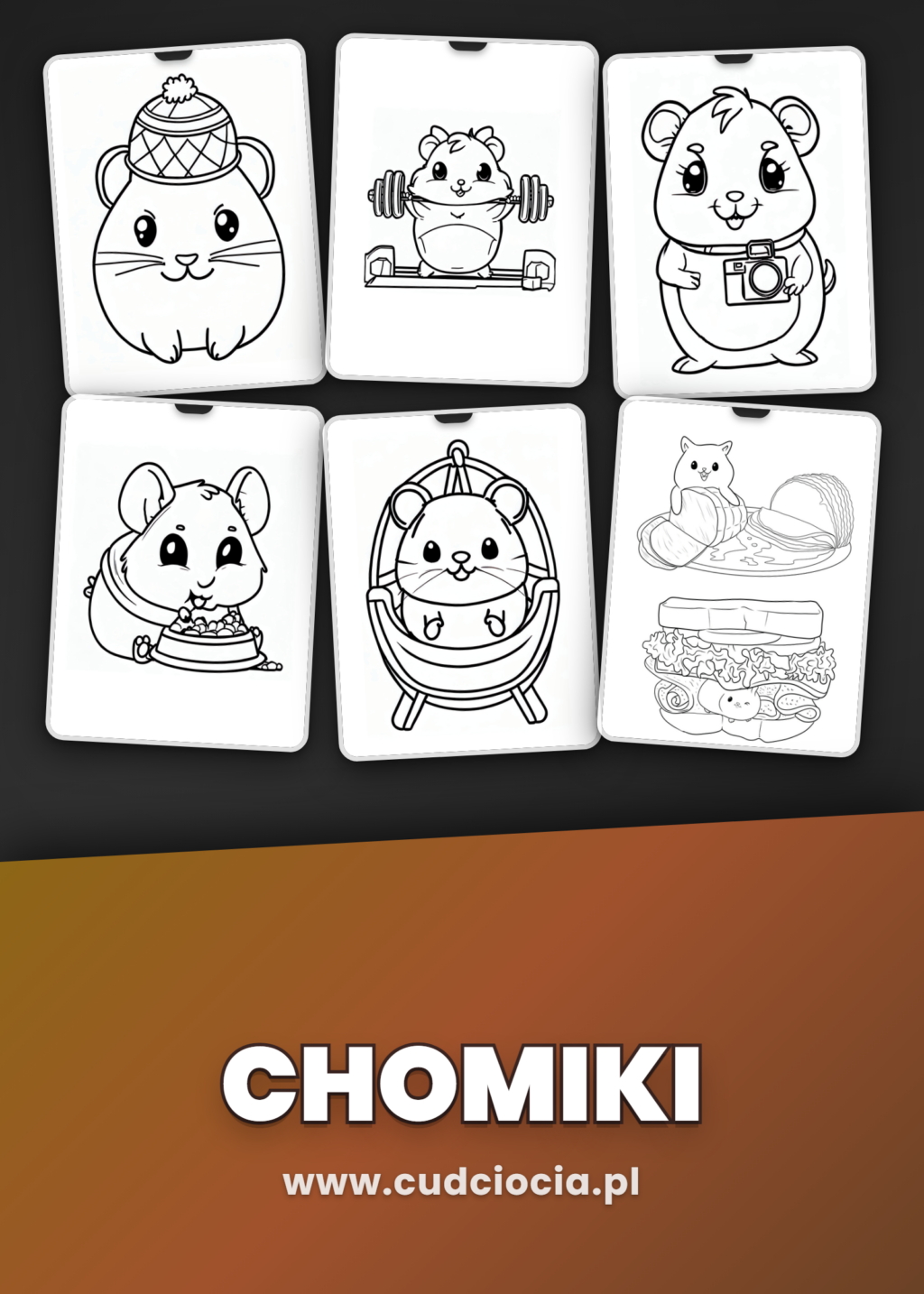Kolorowanka Chomiki — 50 Stron PDF do Druku (Kawaii + Color by Number)