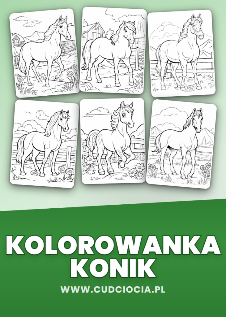 Kolorowanka Konie na Farmie — 151 Stron PDF do Druku
