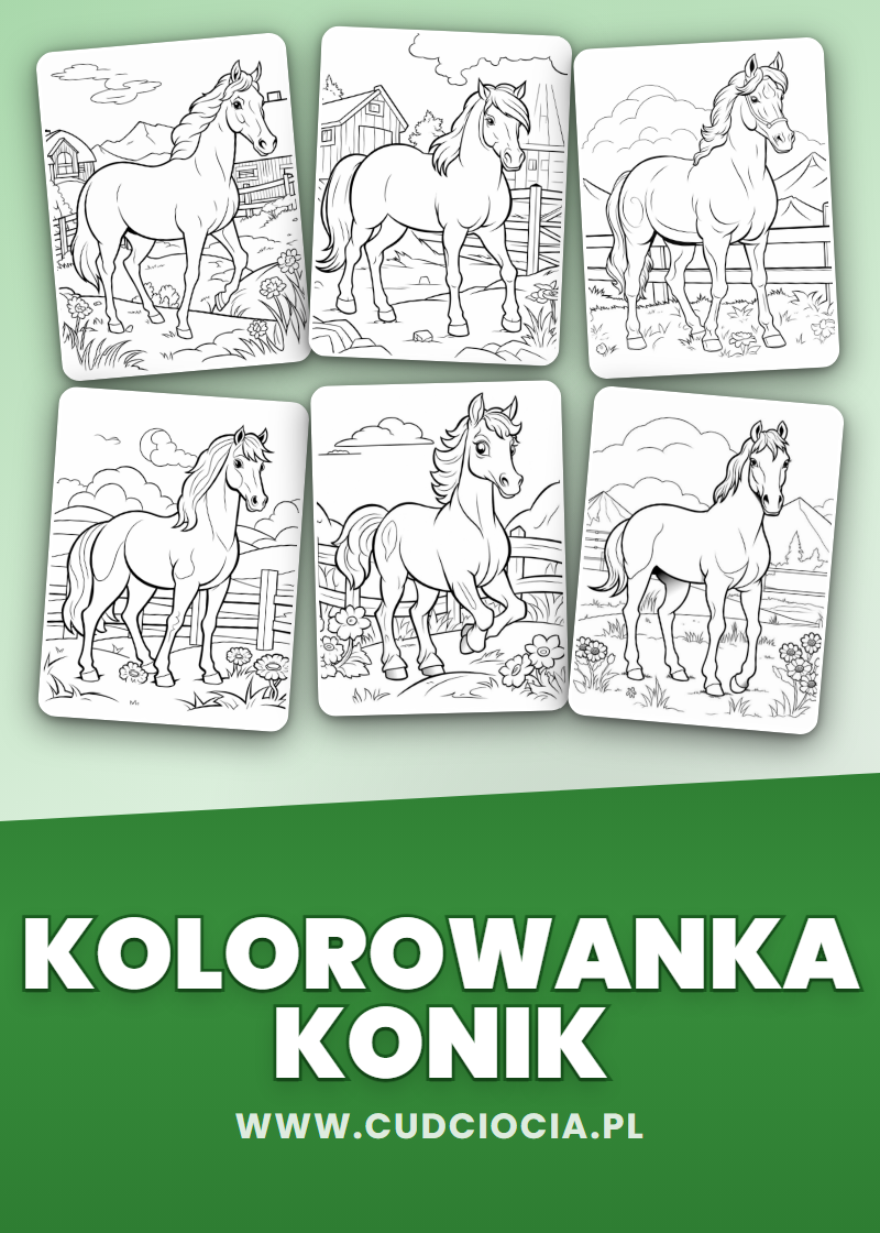 Kolorowanka Konie na Farmie — 151 Stron PDF do Druku