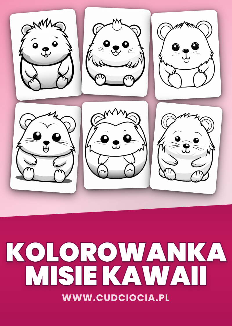 Kolorowanka Misie Kawaii — 180 Stron PDF do Druku dla Dzieci