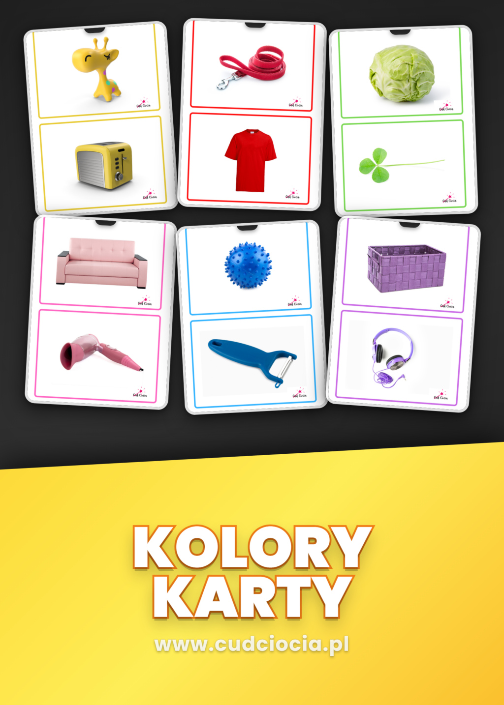 Kolory — Karty Dydaktyczne PL (67 Stron, 11 Kolorów z Fotografiami)