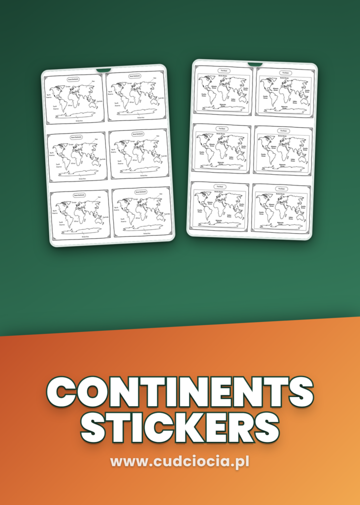 Continents & Oceans Wklejki – Mini Mapy ANG do Wycinania