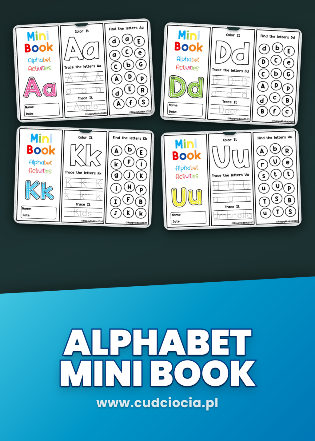 Mini Book Alphabet ANG — Karty Pracy Alfabet po Angielsku dla Dzieci, 27 Stron