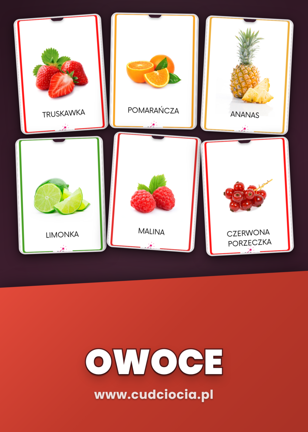 Owoce — Karty Dydaktyczne PL z Fotografiami (32 Owoce)