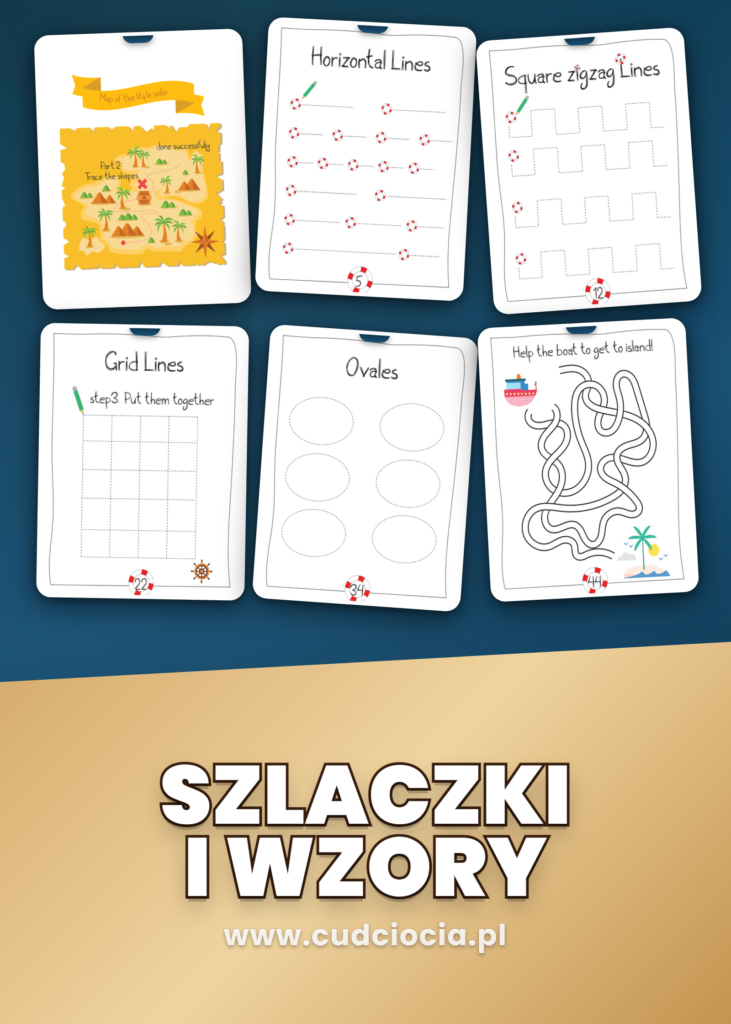 Szlaczki do Druku — Pencil Control z Motywem Marynarskim (47 Stron PDF)