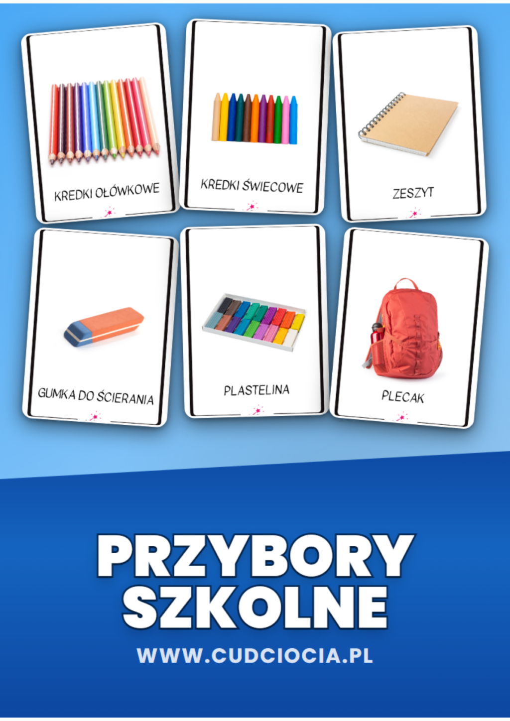 Przybory Szkolne — Karty Dydaktyczne (28 Fiszek PL)