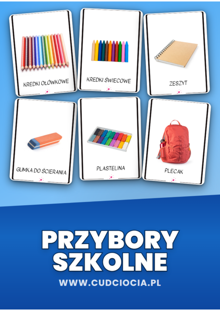 Przybory Szkolne — Karty Dydaktyczne (28 Fiszek PL)