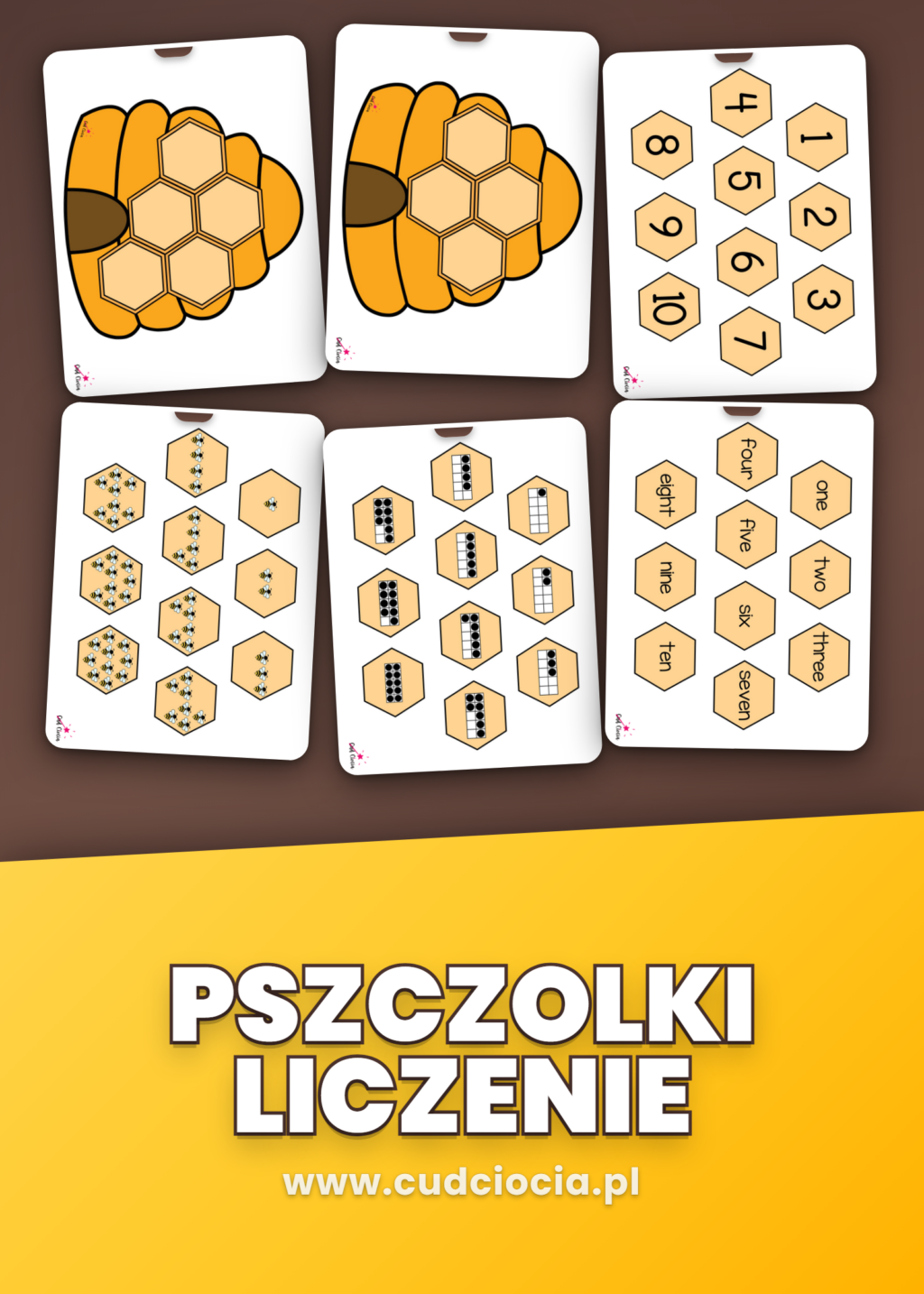 Pszczółki Liczenie 1-10 — Karty Pracy z Plastrem Miodu (PDF, 10 Stron, A4)