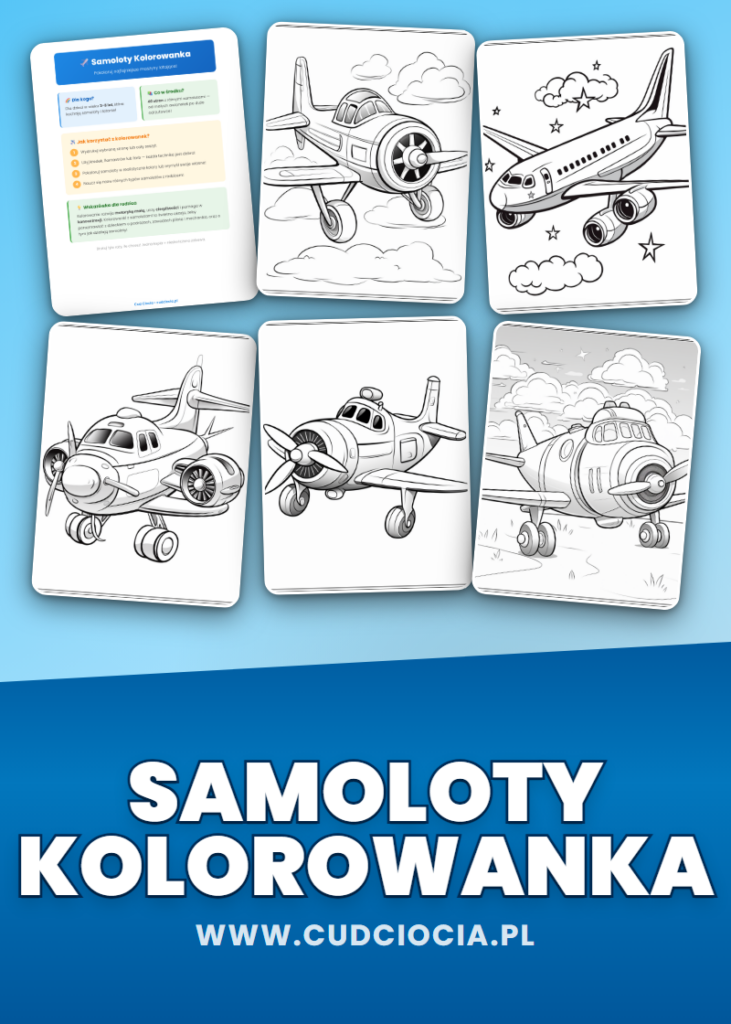 Samoloty Kolorowanka — 43 Strony PDF do Druku dla Dzieci