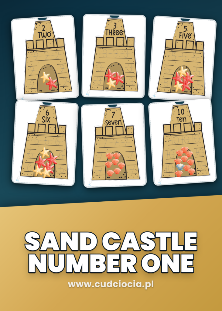 Sand Castle 1-10 — Letnie Wycinanki z Liczbami po Angielsku (10 Kart)
