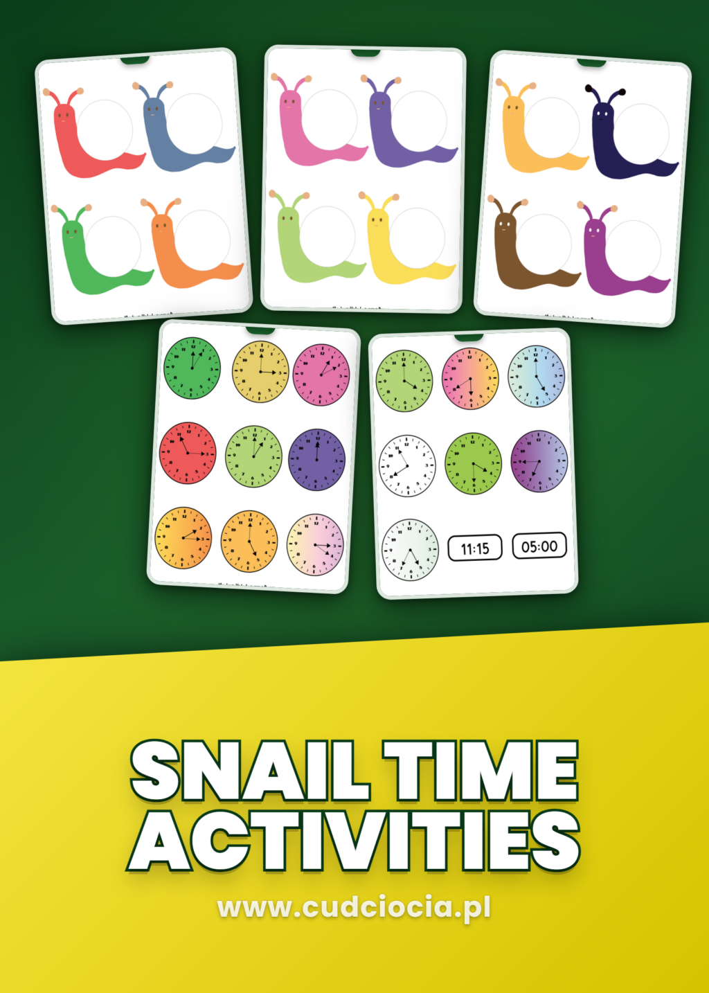 Snail Time — Karty Pracy z Zegarem do Wycinania (ANG, 8 Stron)