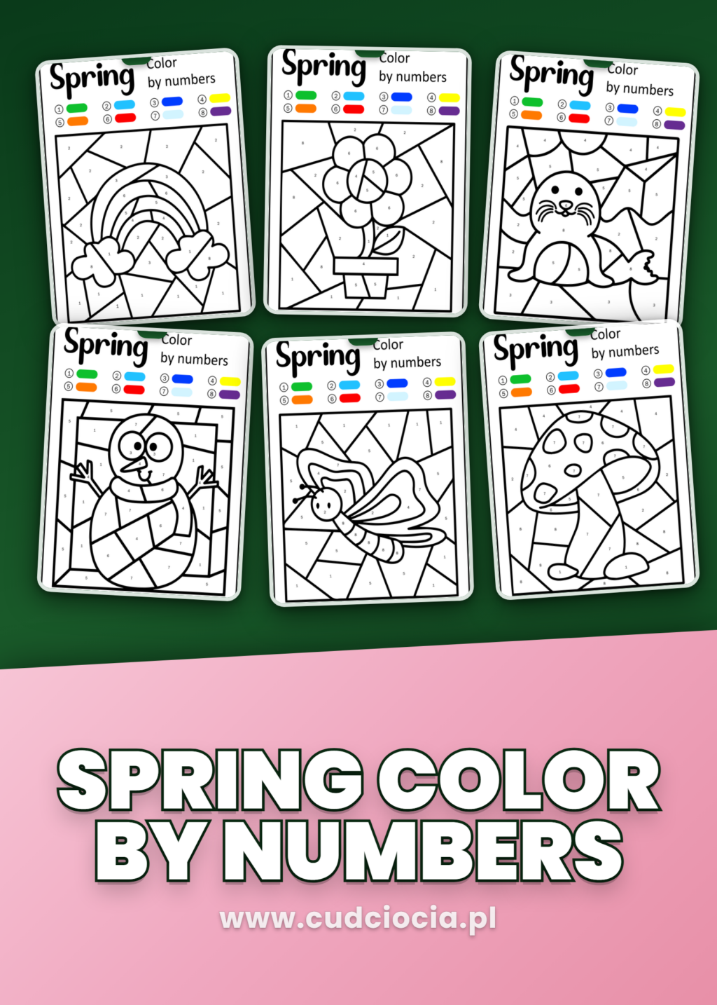 Kolorowanka Wiosna Color by Number — 10 Kart A4 z Legendą po Angielsku (PDF)