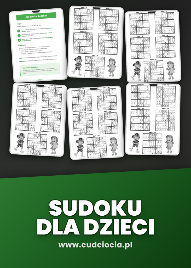 Sudoku dla Dzieci do Druku — 195 Łamigłówek 9×9 (83 Strony)