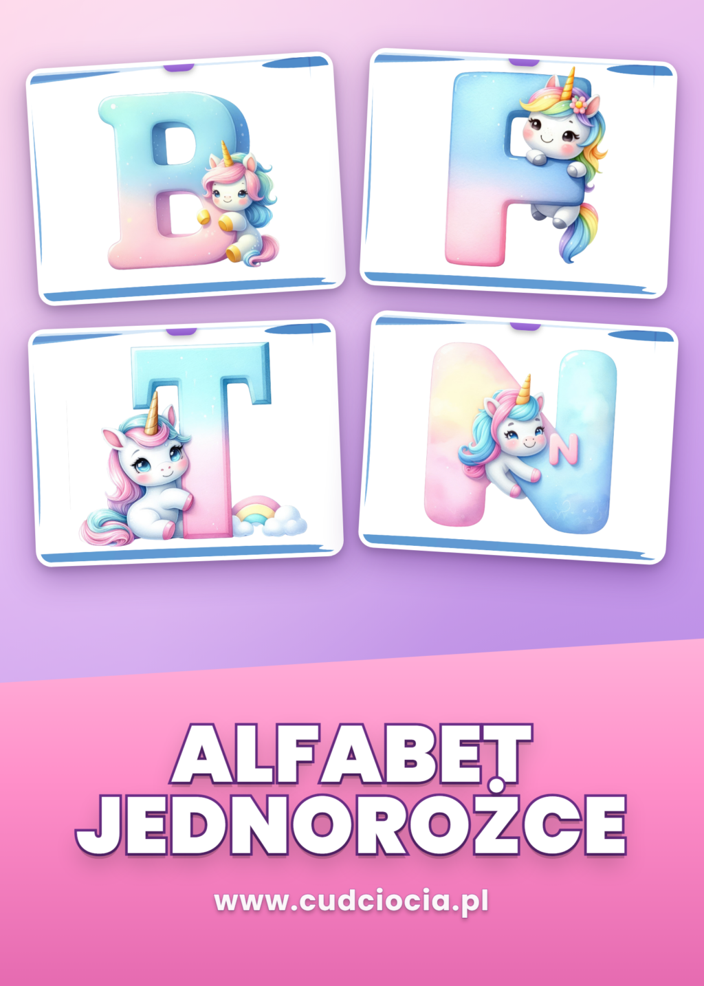 Alfabet Jednorożce – Litery do Druku A–Z
