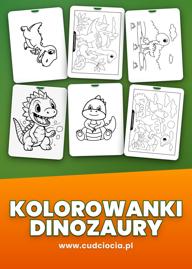 Kolorowanki Dinozaury — 49 Stron A4 do Druku (19 Gatunków + 30 Kart Kawaii)