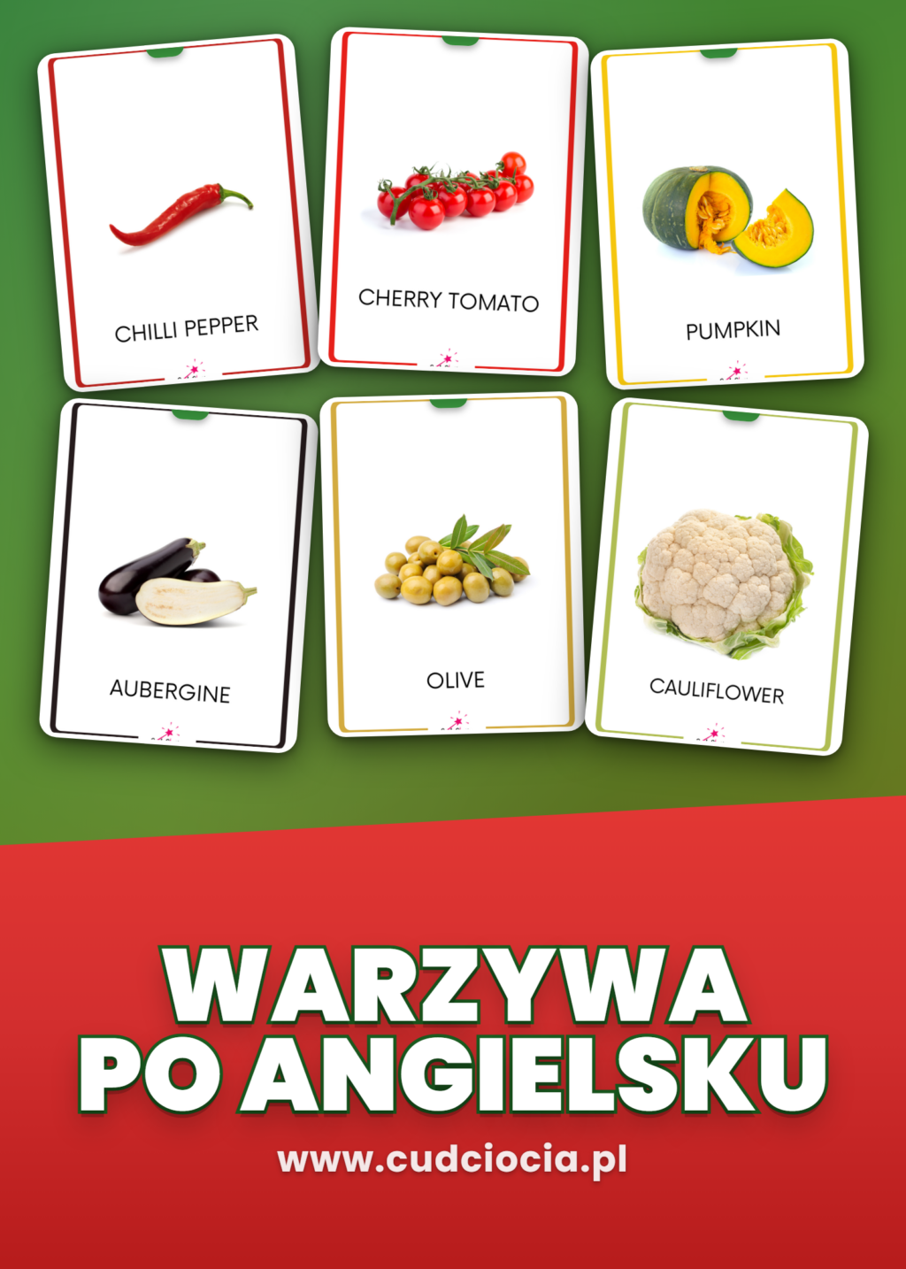Warzywa po Angielsku — Karty Prezentacyjne (37 Warzyw, Fotografie)