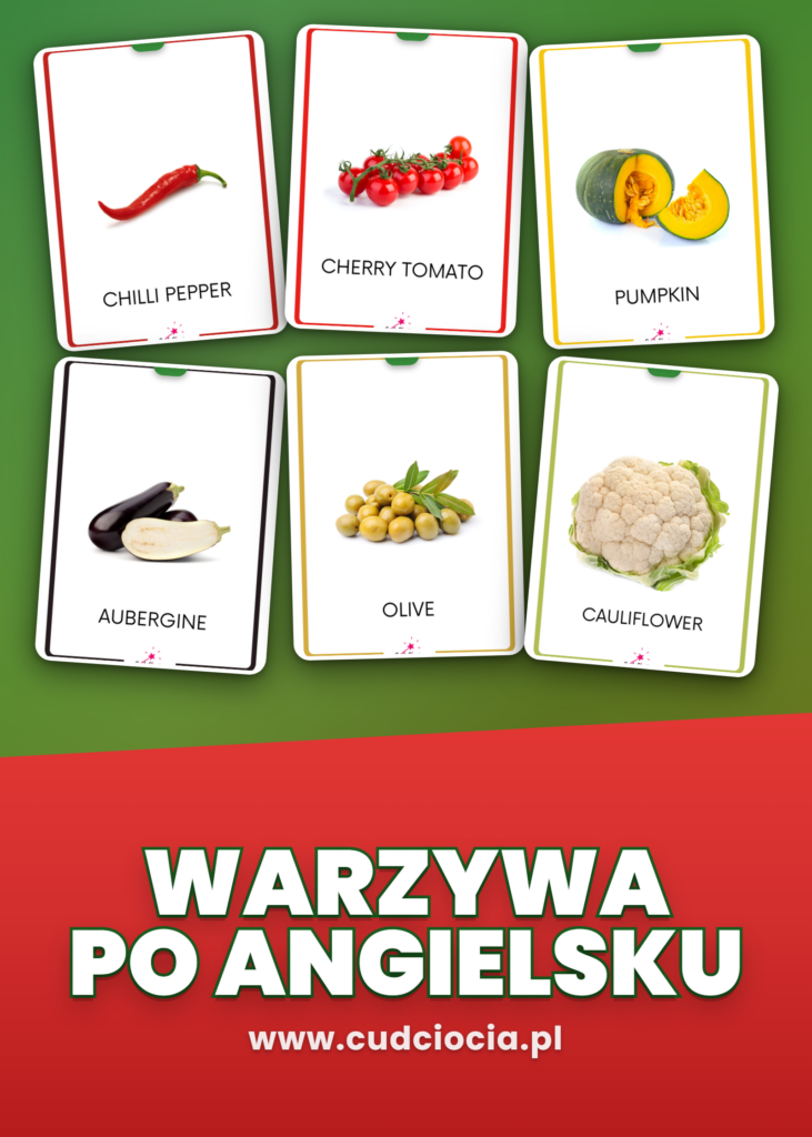 Warzywa po Angielsku — Karty Prezentacyjne (37 Warzyw, Fotografie)