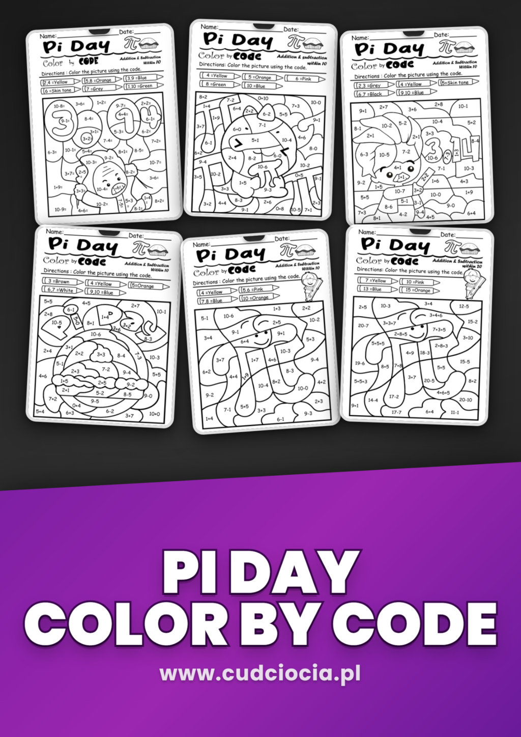 Dzień Liczby Pi kolorowanki color by code okładka