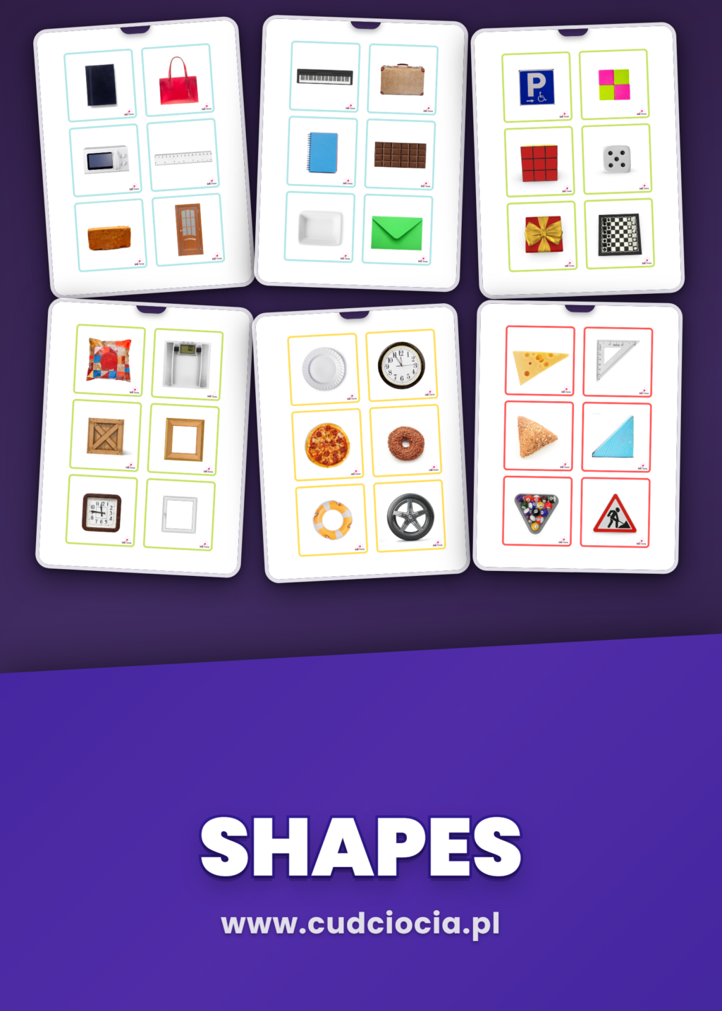 Figury Geometryczne po Angielsku — 22 Karty z Fotografiami