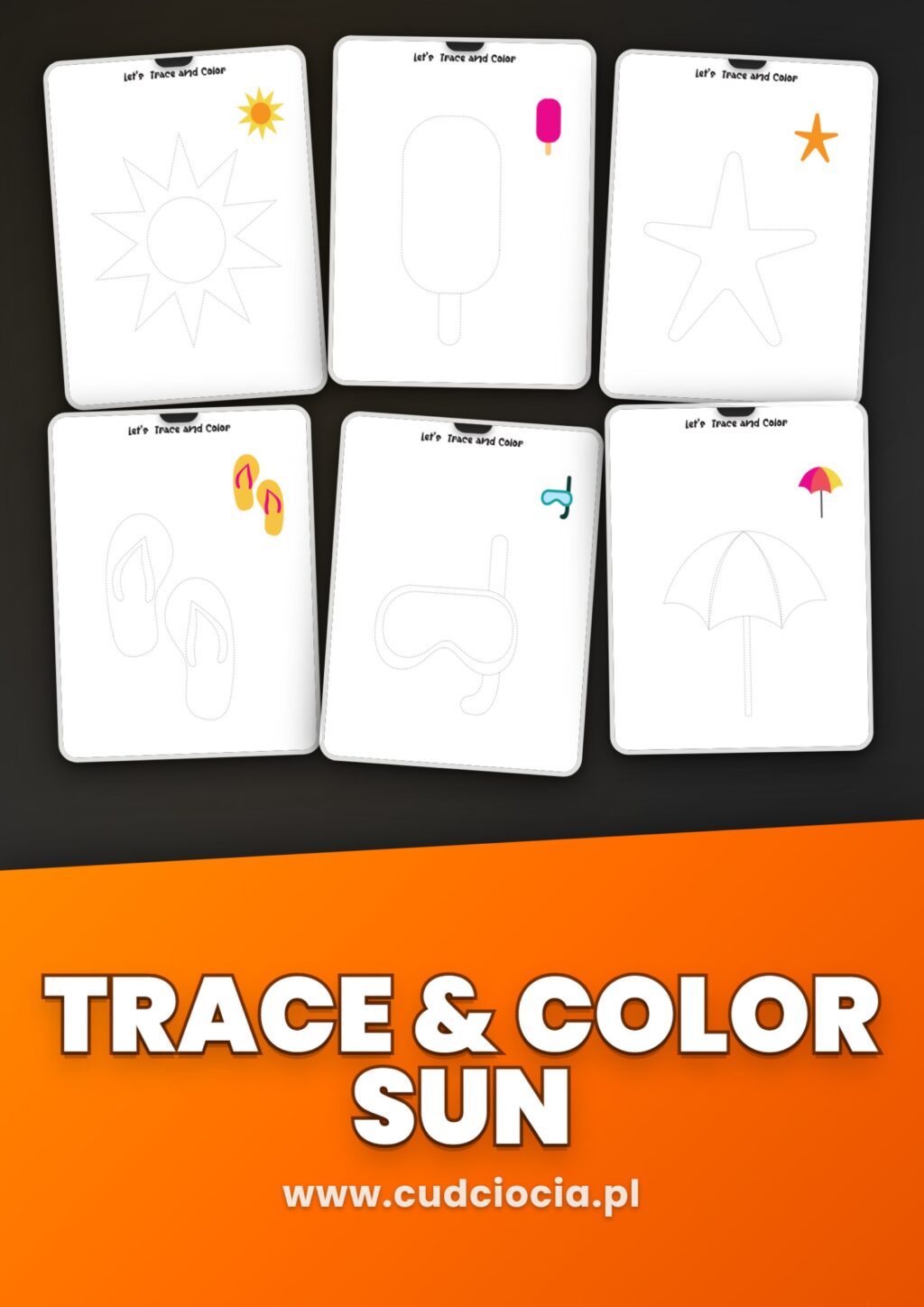 Lato - karty pracy z pisaniem po śladzie i kolorowaniem (16 stron)