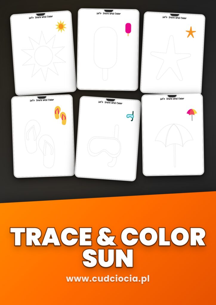 Lato - karty pracy z pisaniem po śladzie i kolorowaniem (16 stron)