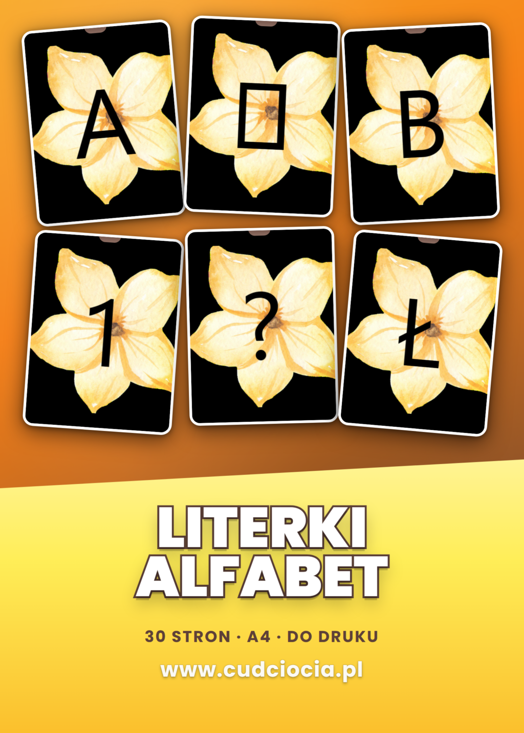 Literki do druku PDF — alfabet z kwiatami okładka