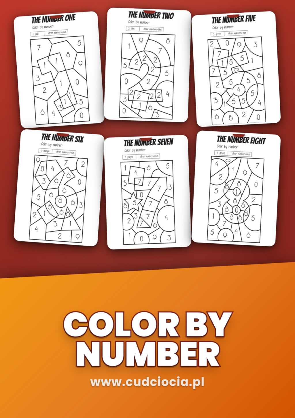 Liczby po Angielsku — Color by Number 1-10 (Kolorowanka Matematyczna, 10 Kart)