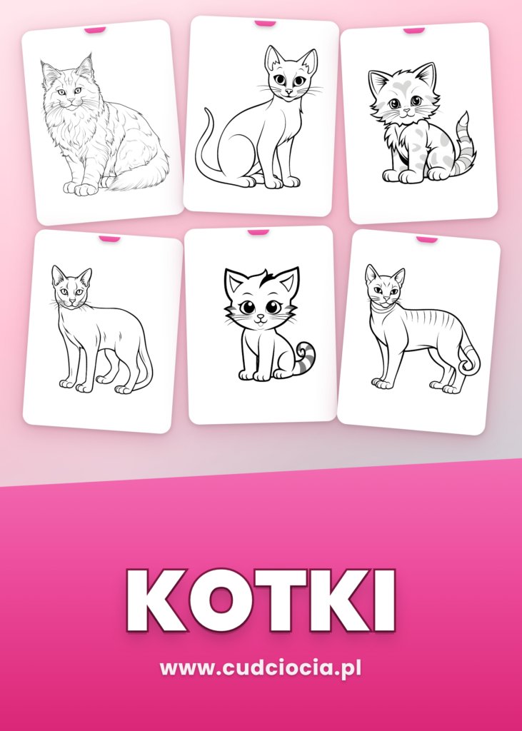 Kolorowanka Kotki — 50 Stron PDF do Druku (Różne Rasy + Kawaii)