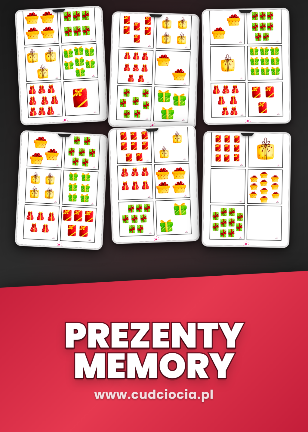 Memory Świąteczne — Prezenty Pod Choinkę (Dopełnianie do 10, 32 Karty)