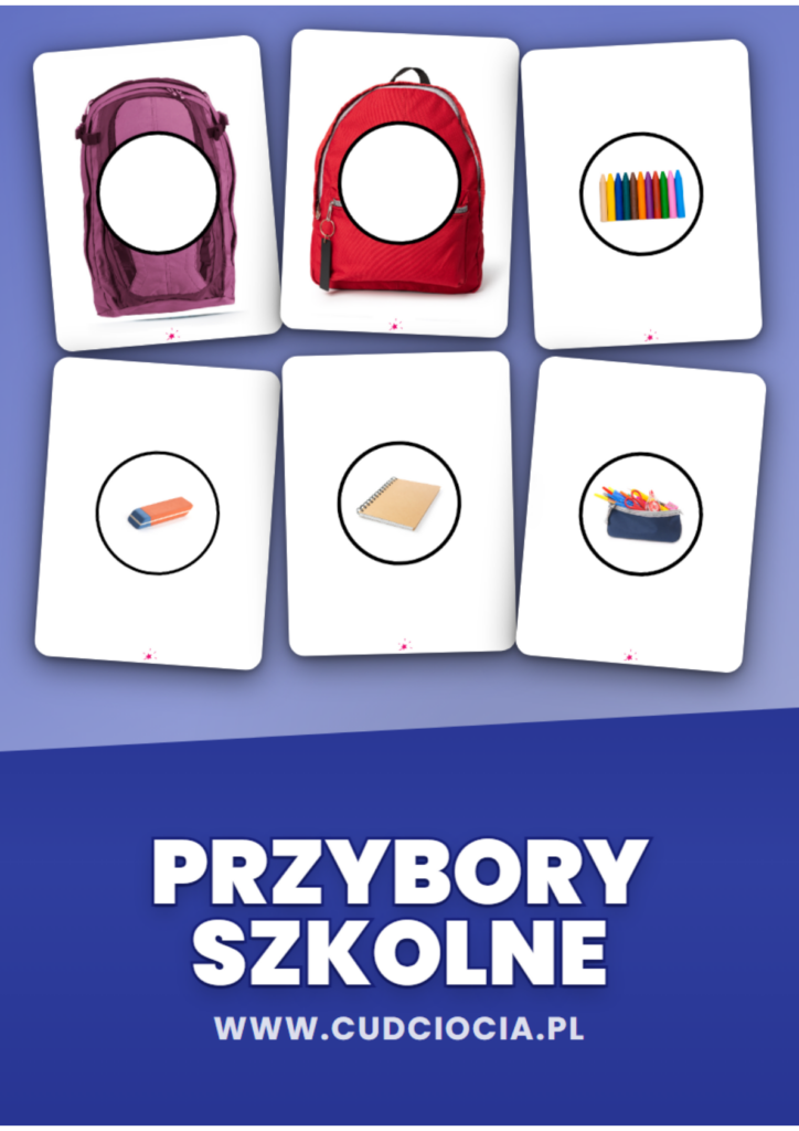 Przybory Szkolne — Karty Pracy z Magicznym Plecakiem (34 Strony, 5 Plecaków + 29 Przyborów)