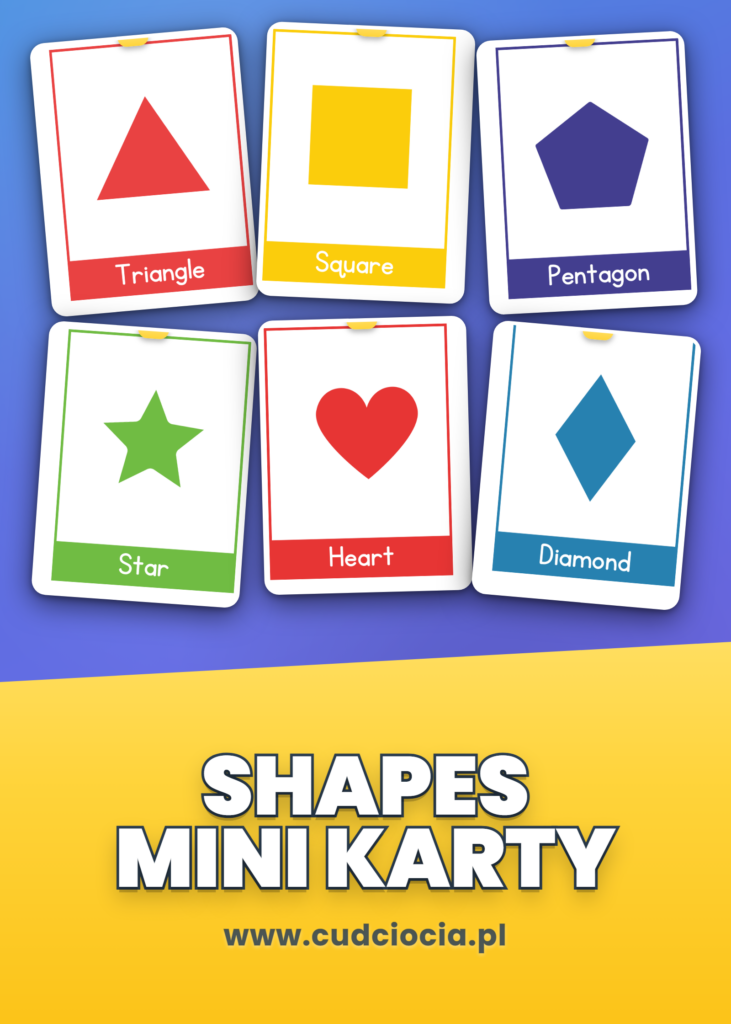 Shapes Mini Karty — 16 Mini Flashcards po Angielsku do Wycinania (4 Strony A4)