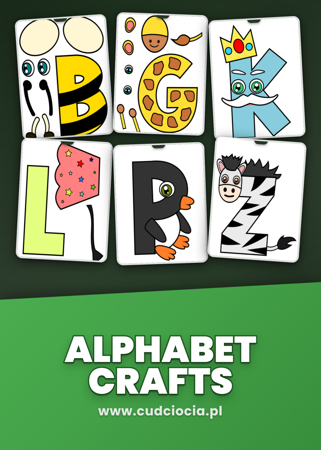 Uppercase Alphabet Crafts — Wielkie Litery A–Z do Wycinania i Kolorowania (124 Strony, ANG)