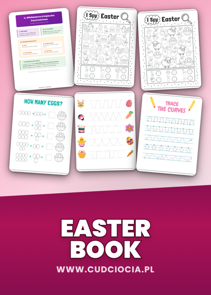 Wielkanocna Książeczka Zręcznościowa — I Spy, Labirynty i 50 Stron Aktywności (PDF A4)
