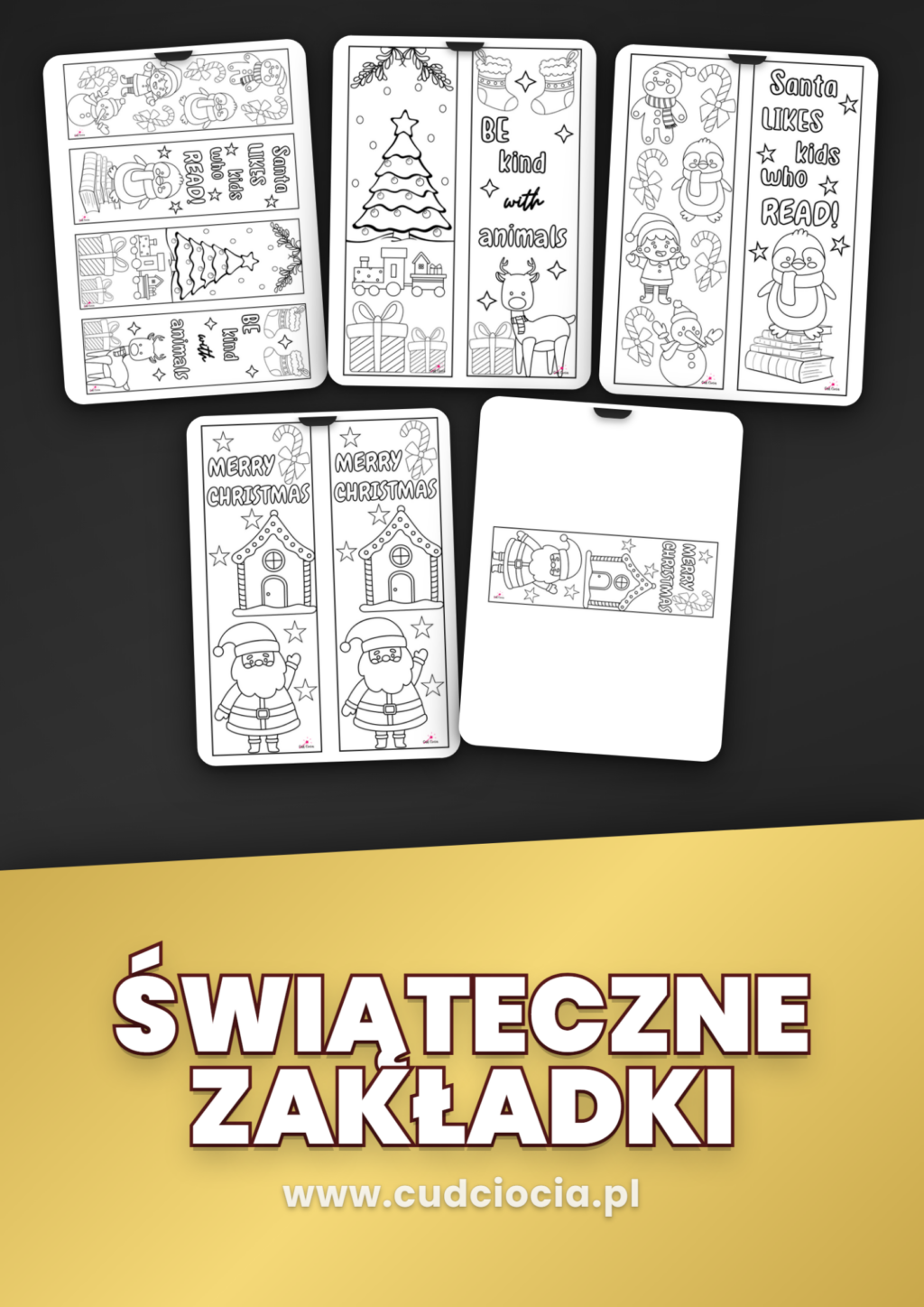 Świąteczne Zakładki do Książek — 20 sztuk do Druku