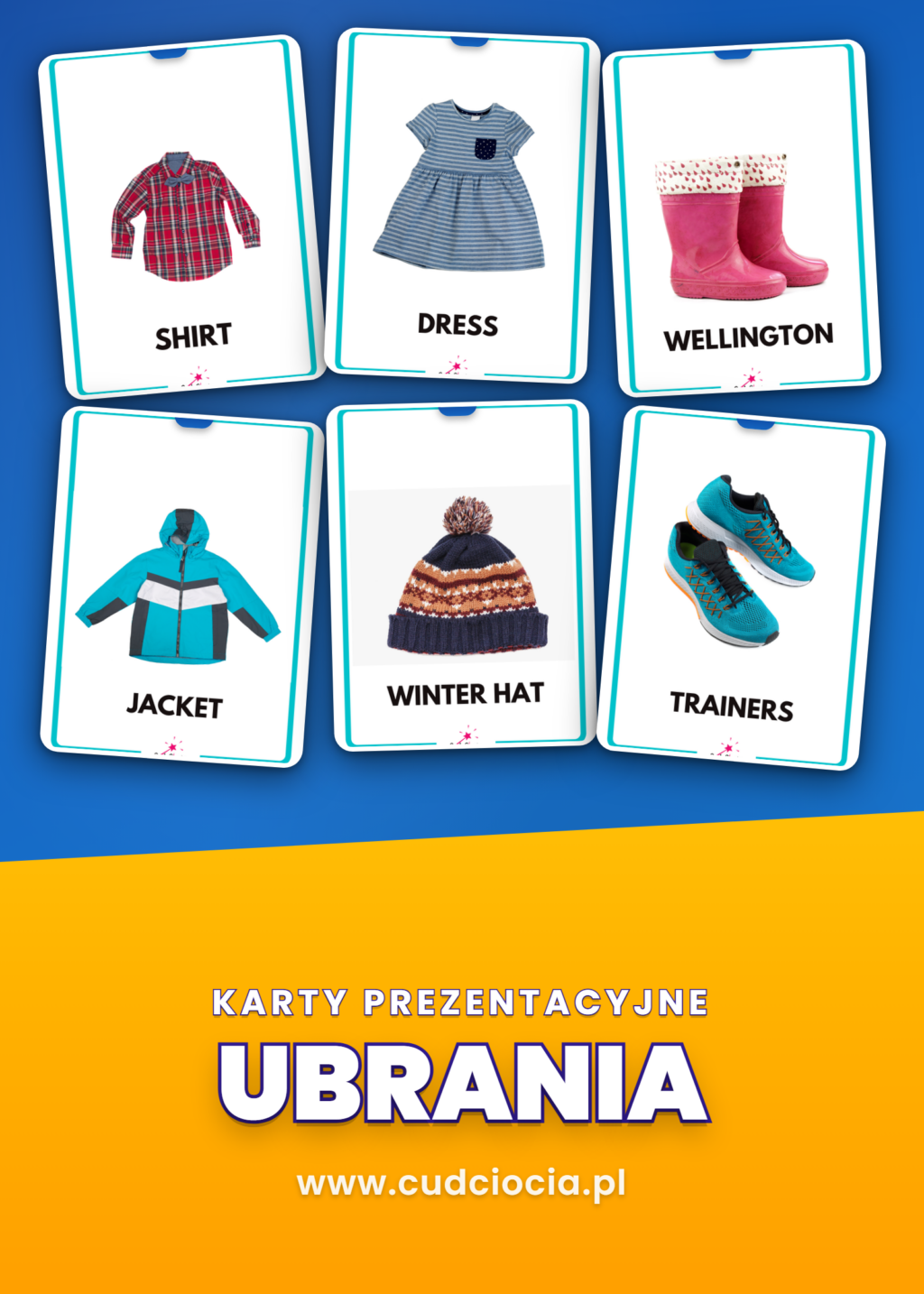 Ubrania po Angielsku – Karty Dydaktyczne (48 kart, ANG)