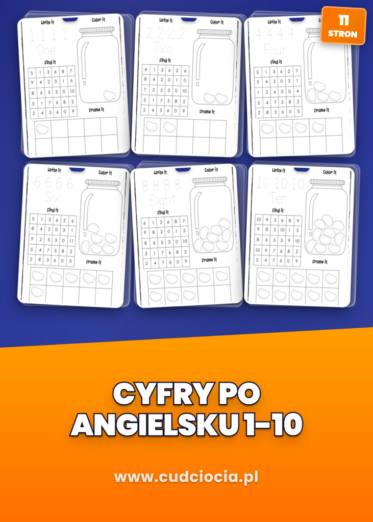 Cyfry po Angielsku — Karty Pracy z Pisaniem i Ramkami (11 Stron, ANG)
