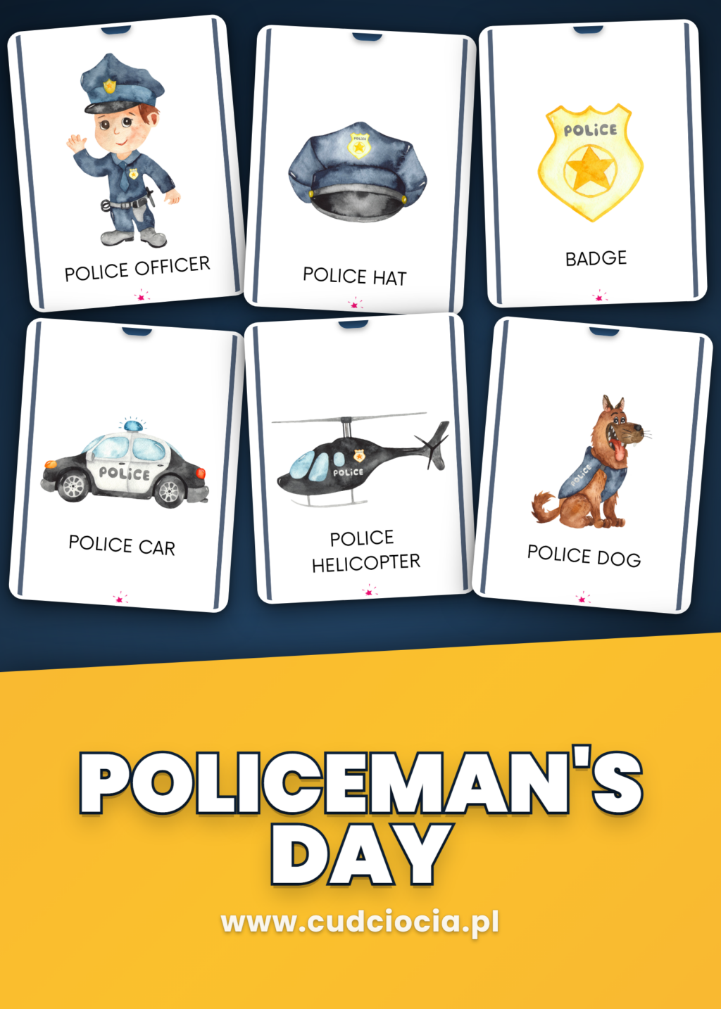 Dzień Policjanta po Angielsku — GIGA Pakiet (42 Strony PDF: Jobs Flashcards, Karty Pracy, Sudoku, Wycinanki)