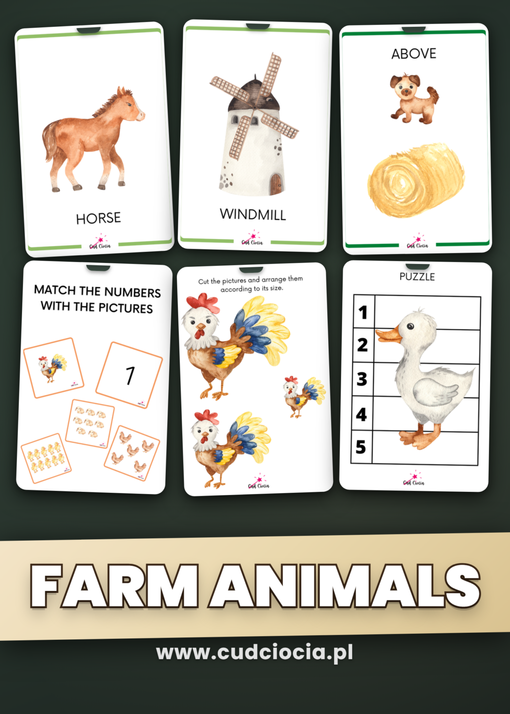 Farma po Angielsku Giga Pakiet — 60 Stron Flashcardów i Wycinanek (ANG)