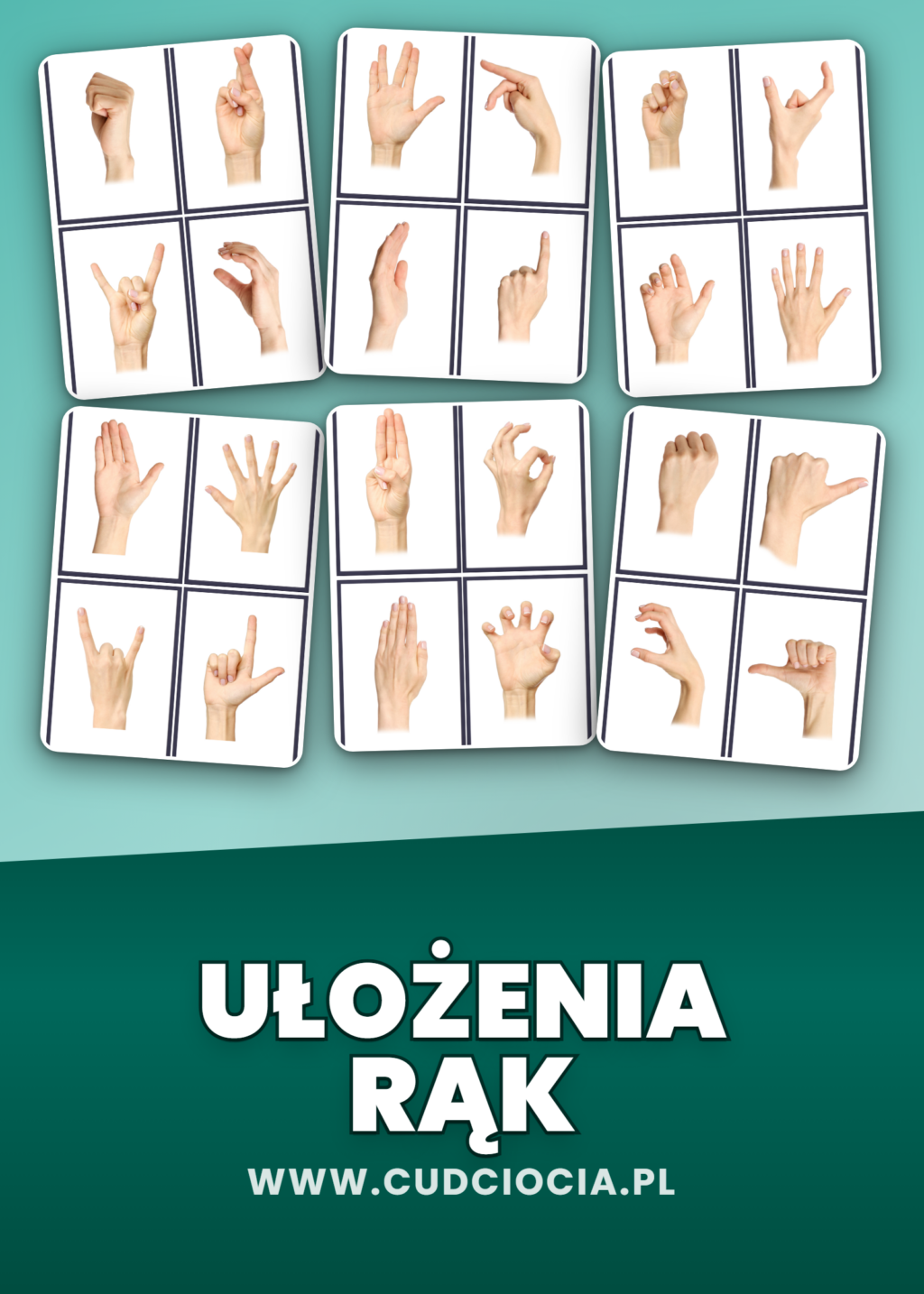 Ułożenia Rąk — Karty z Fotografiami Dłoni do Motoryki Małej (68 Kart, PDF)