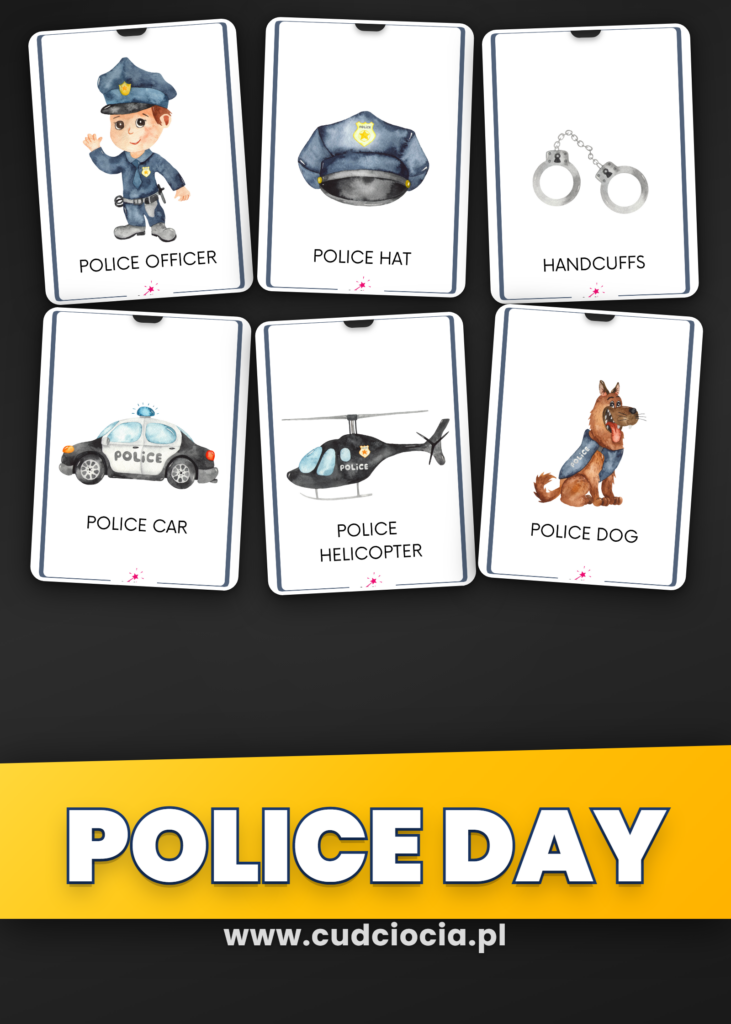 Dzień Policjanta po Angielsku — Karty Prezentacyjne + Karty Pracy ANG (42 Strony, A4 PDF)