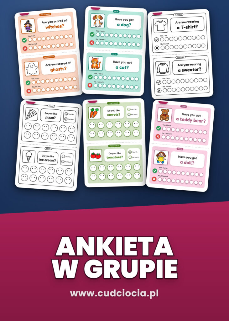 Ankieta w Grupie: 186 Karteczek z Pytaniami po Angielsku dla Przedszkolaków
