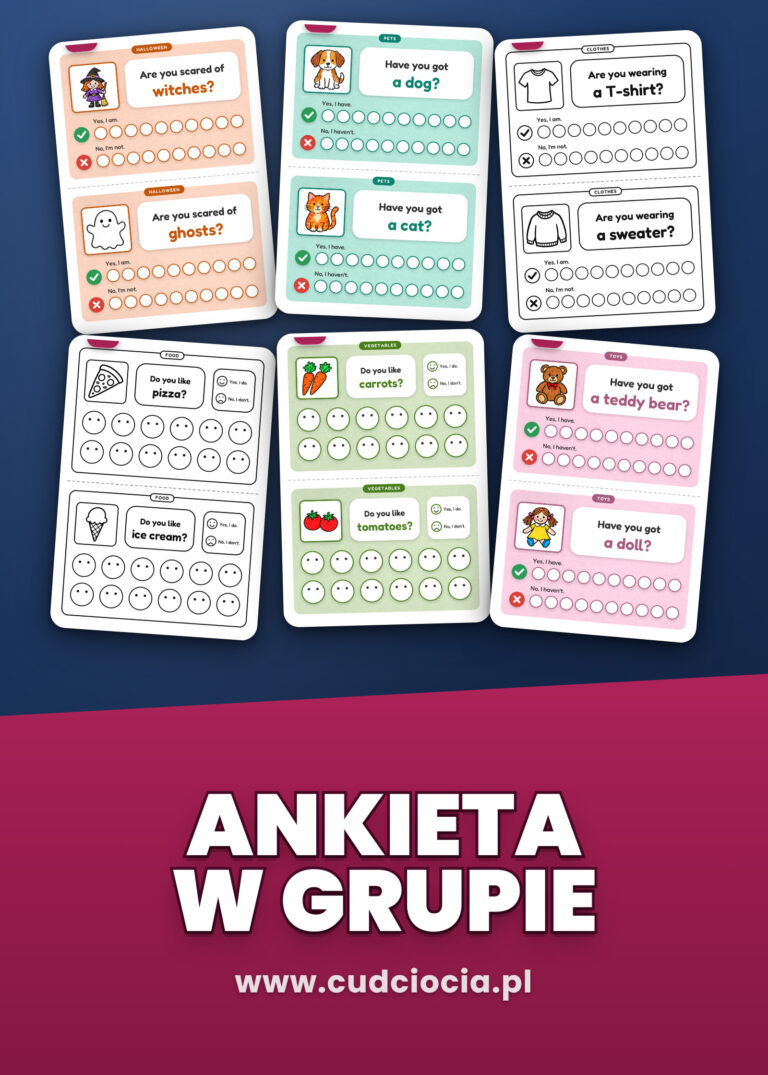 Ankieta w Grupie: 186 Karteczek z Pytaniami po Angielsku dla Przedszkolaków
